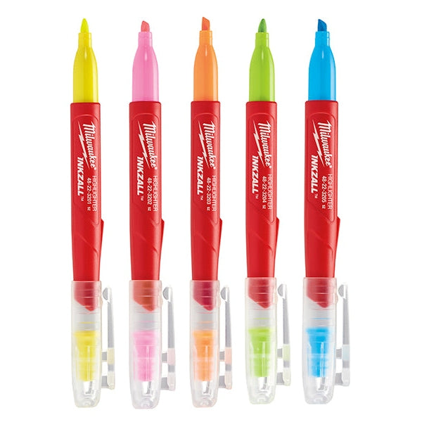 Milwaukee Hand Tools INKZALL™ Highlighter Assorted Colours (Pack 5)