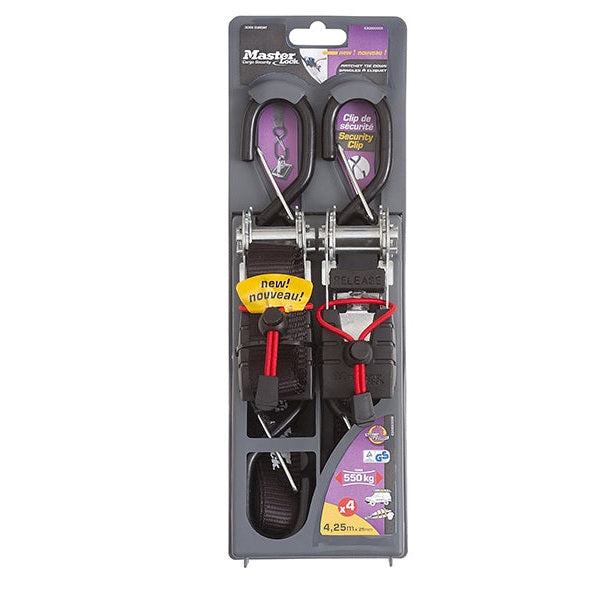 Master Lock Ratchet Tie-Down S-Hooks 4.25m 2 Piece - Watson Hire