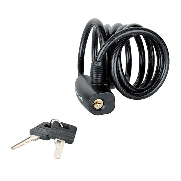 Master Lock Black Self Coiling Keyed Cable 1.8m x 8mm