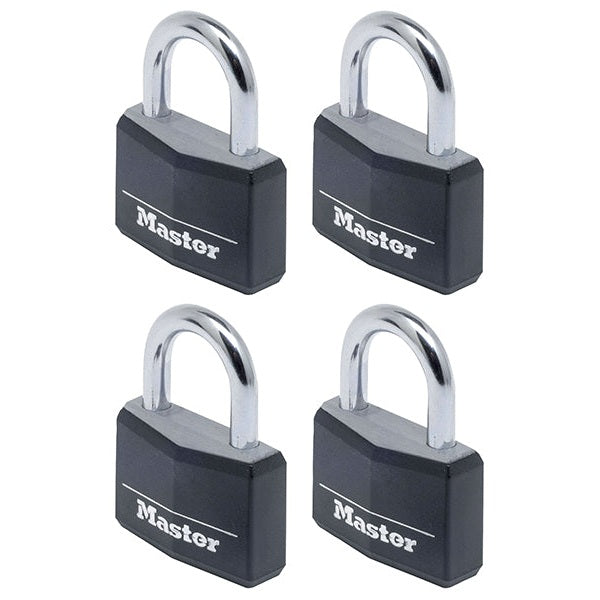 Master Lock Aluminium Black Vinyl Cover 40mm Padlock 4-Pin - Keyed Alike x 4
