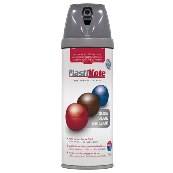 PlastiKote Twist & Spray Gloss Medium Grey 400ml