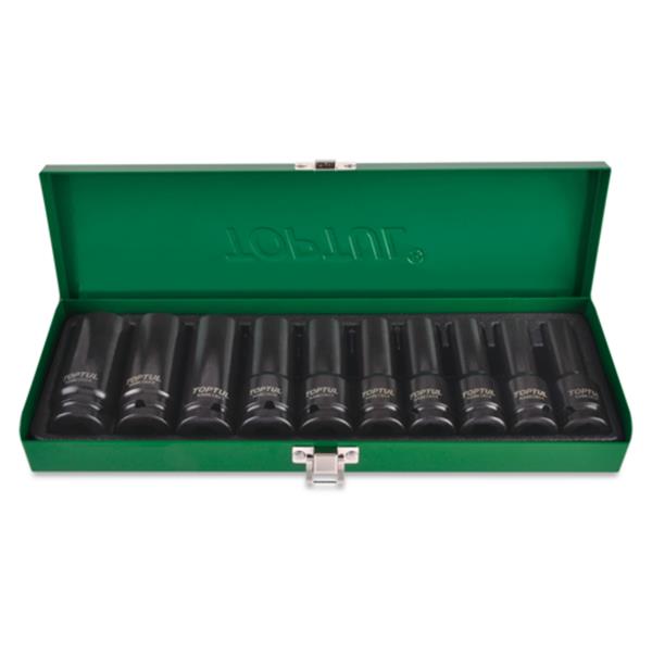 TOPTUL 10 PCE 1/2"DR 6PT DEEP IMPACT SOCKET SET