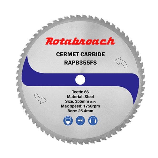 ROTABROACH MILD STEEL CERMET BLADE 355MM X 25.4MM X 66T RAPB355FS ROTABROACHMILD STEEL CERMET BLADE 355MM X 25.4MM X 66