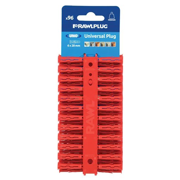 Rawlplug Red UNO® Plugs 6 x 28mm (Card 96)