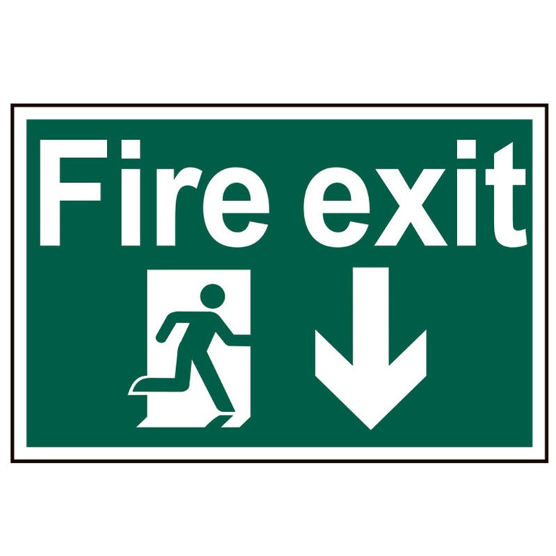 Scan Fire Exit Running Man Arrow Down - PVC Sign 300 x 200mm