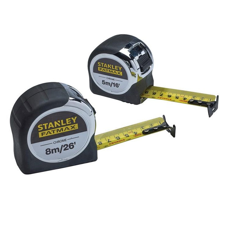 STANLEY® FatMax® Chrome Pocket Tapes 5m/16ft & 8m/26ft (Twin Pack)
