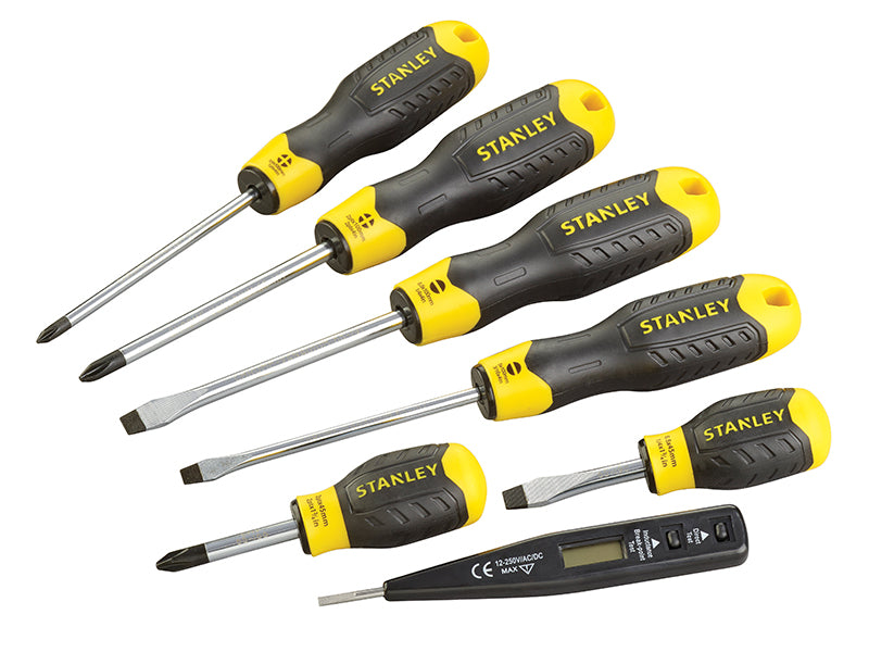 STANLEY® Cushion Grip Screwdriver Set, 7 Piece/Voltage Tester