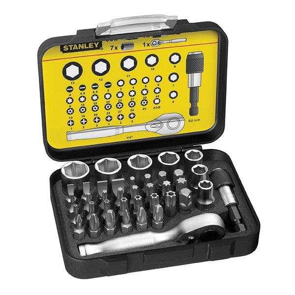 STANLEY® 1/4in Drive Ratchet, Bit & Socket Set, 39 Piece - Watson Hire