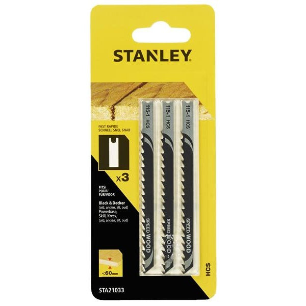 STANLEY® HCS Fast Cutting Wood Jigsaw Blades (Pack 3)