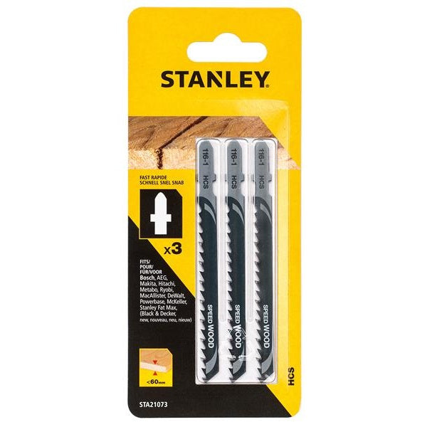 STANLEY® HCS Fast Wood T-Shank Jigsaw Blade 100mm (Pack 3)