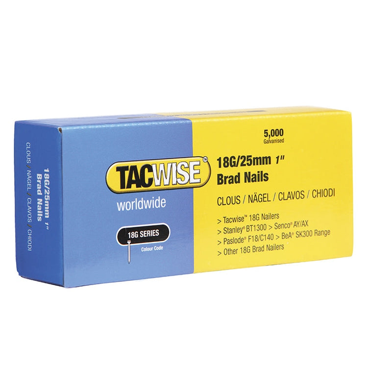 Tacwise 18 Gauge 25mm Brad Nails (Pack 5000)