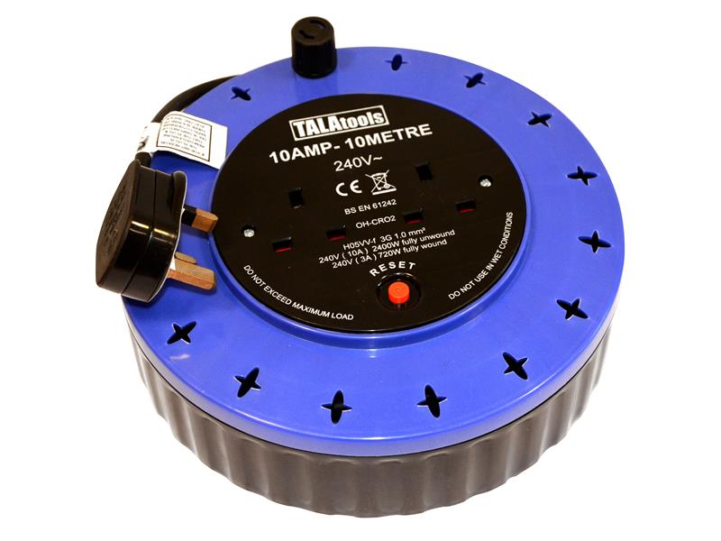 TALAtools Small Cable Reel 220V 2-Socket 10m