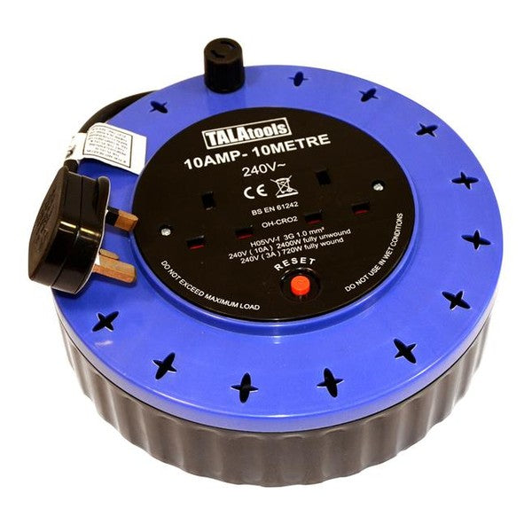 TALAtools Small Cable Reel 220V 2-Socket 10m