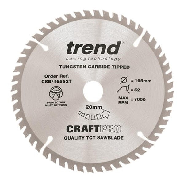 Trend CSB/16552T CraftPro Thin Kerf Saw Blade 165 x 20mm x 52T
