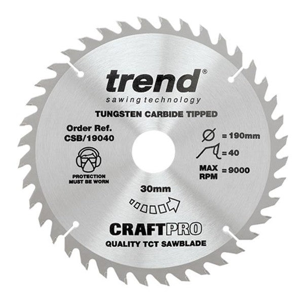 Trend CSB/19040 CraftPro Circular Saw Blade 190 x 30mm x 40T