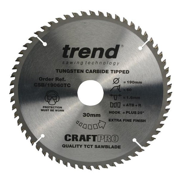 Trend CSB/19060TC CraftPro Cordless Saw Blade 190 x 30mm x 60T