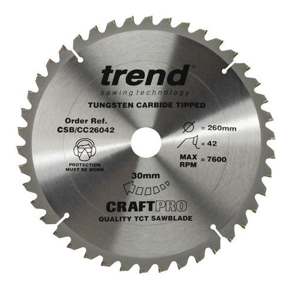 Trend CSB/CC26042 CraftPro Mitre Saw Blade 260 x 30mm x 42T