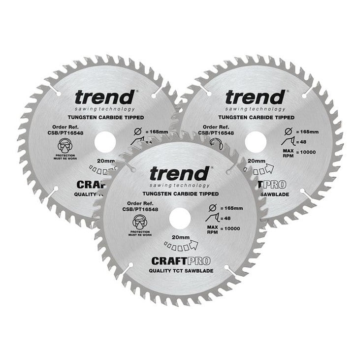 Trend CraftPro Panel Trim Saw Blade 165 x 20mm x 48T (Pack 3)