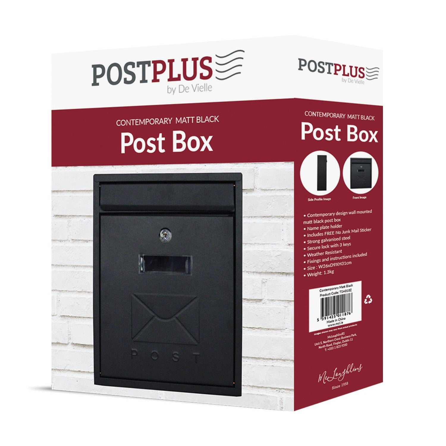 POSTPLUS CONTEMPORARY POST BOX MATT BLACK