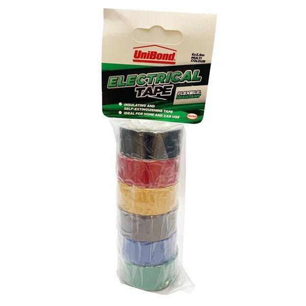 UniBond Electrical Tape (6 Colour Pack) 19mm x 3.5m