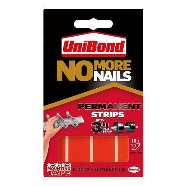 UniBond No More Nails Indoor & Outdoor Permanent Mounting Tape Strips (Pack of 10)