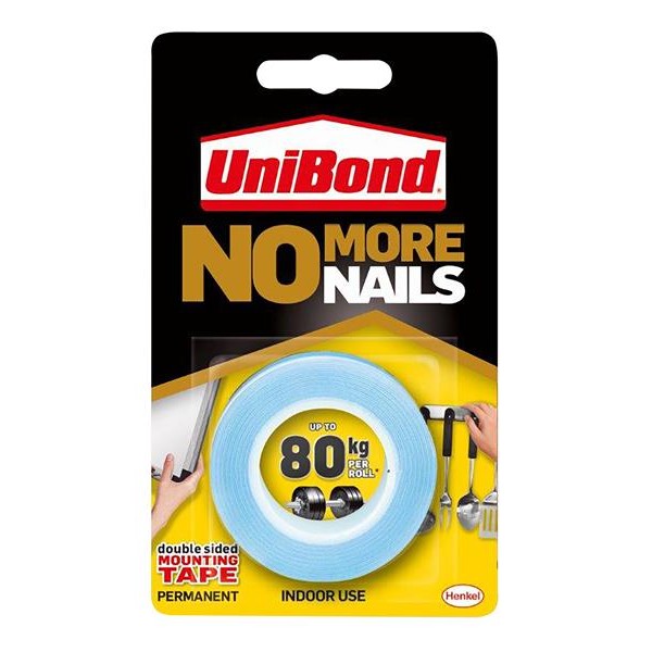 UniBond No More Nails Indoor Permanent Mounting Tape Roll 19mm x 1.5m