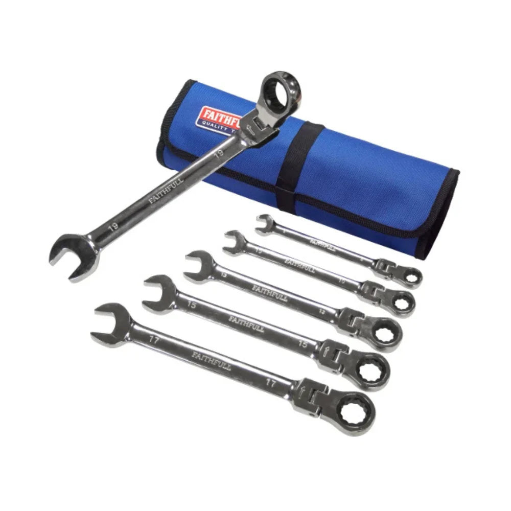 FAITHFULL 6 PIECE RATCHET COMBINATION SPANNER SET