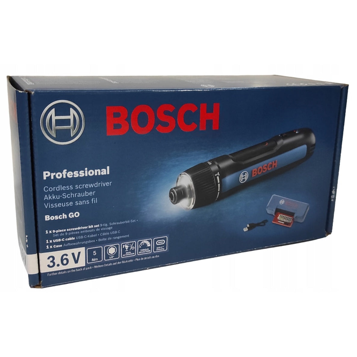 BOSCH GO 3.6V CORDLESS SCREWDRIVER WITH 8 PIECE ACCESSORY KIT