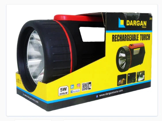 DARGAN RECHARGEABLE TORCH WITH FLOODLIGHT & RED STROBE