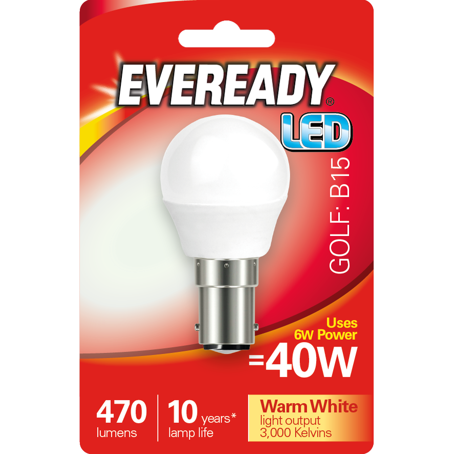 EVEREADY 6W (40W) B15 LED GOLF BALL 470 LUMENS