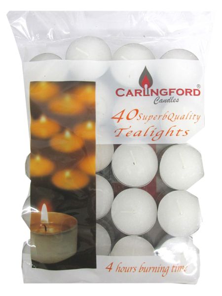 CARLINGFORD TEALIGHTS CANDLES 40PK