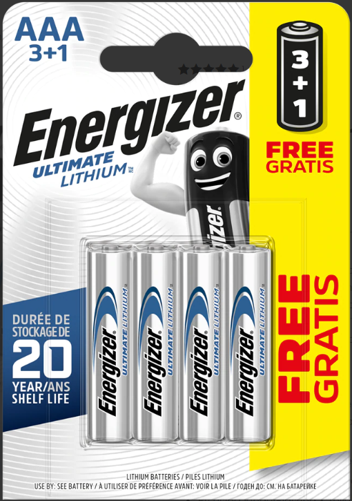 ENERGIZER AAA ULTIMATE LITHIUM BATTERY 3+1
