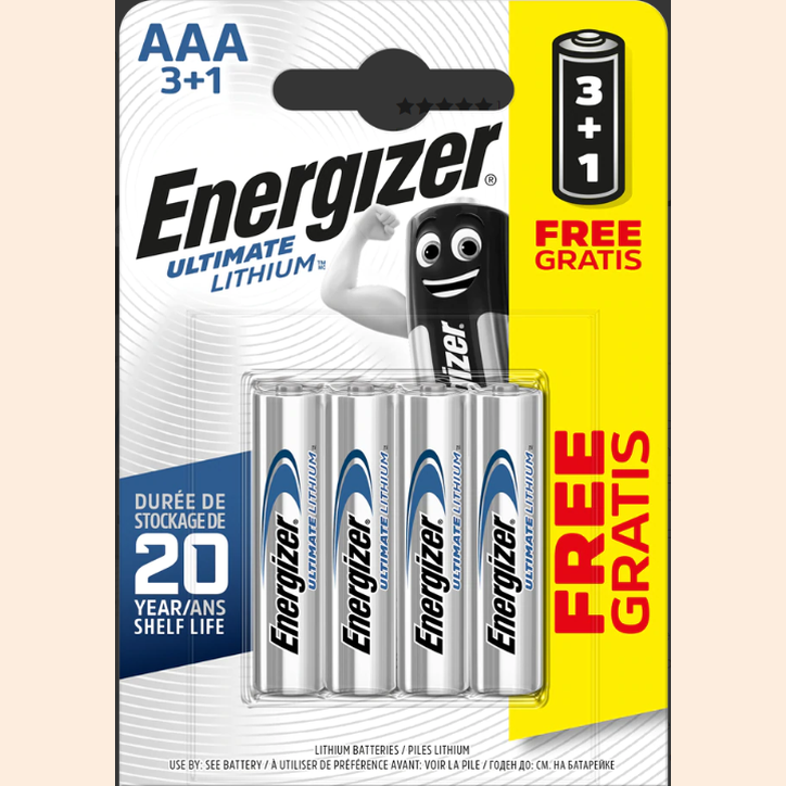 ENERGIZER AAA ULTIMATE LITHIUM BATTERY 3+1