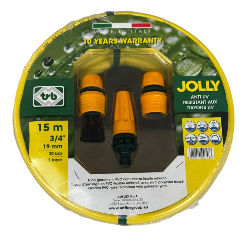 JOLLY 1/2" 15M GARDEN HOSE WITH NOZZLE KIT
