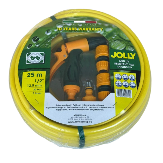JOLLY 1/2" 25M GARDEN HOSE WITH SPRAY GUN KIT