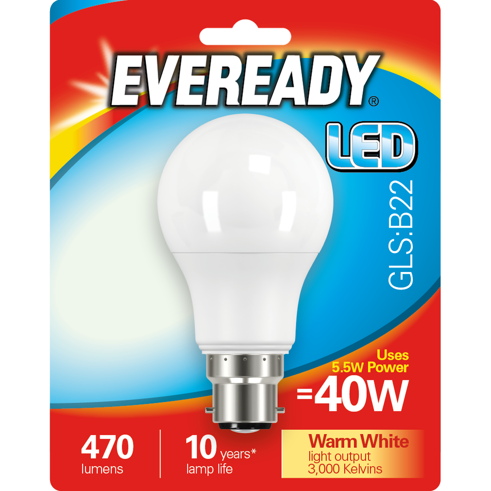 EVEREADY 5.5W (40W) B22 LED GLS 470 LUMENS - Watson Hire