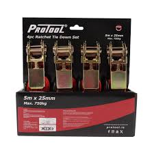 PROTOOL 4PC RACTHET TIE DOWN 5M X 25MM X 750KG