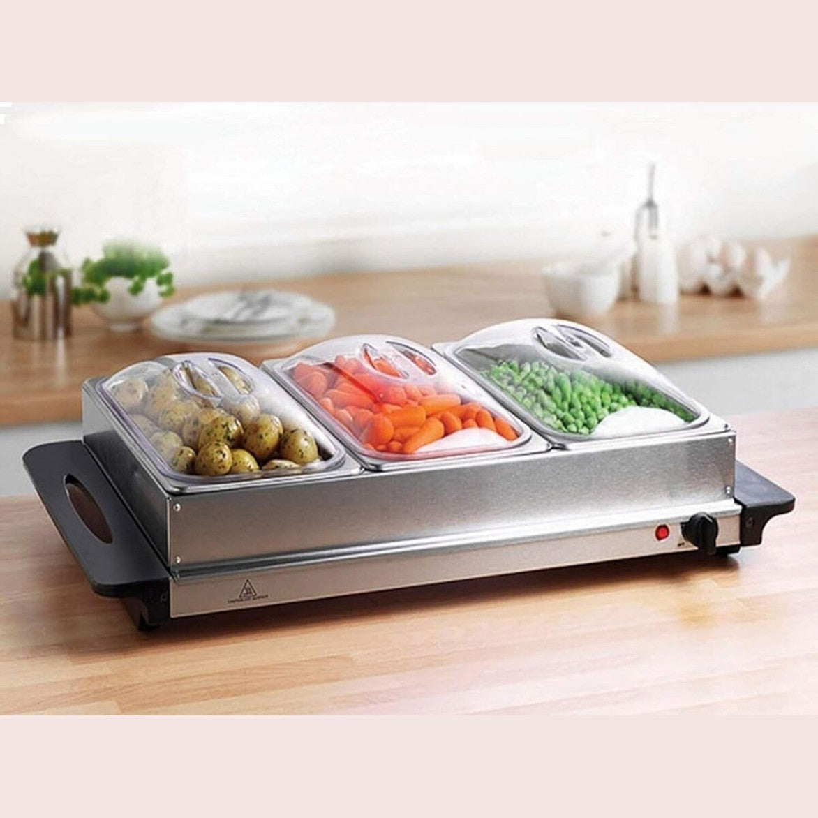 KINGAVON STAINLESS STEEL 3 PAN BUFFET SERVER AND WARMING TRAY