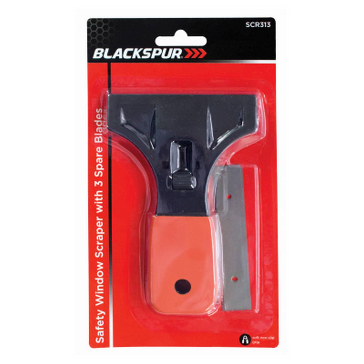 BLACKSPUR SAFETY WINDOW SCRAPER WITH 3 SPARE BLADES BB-SCR313