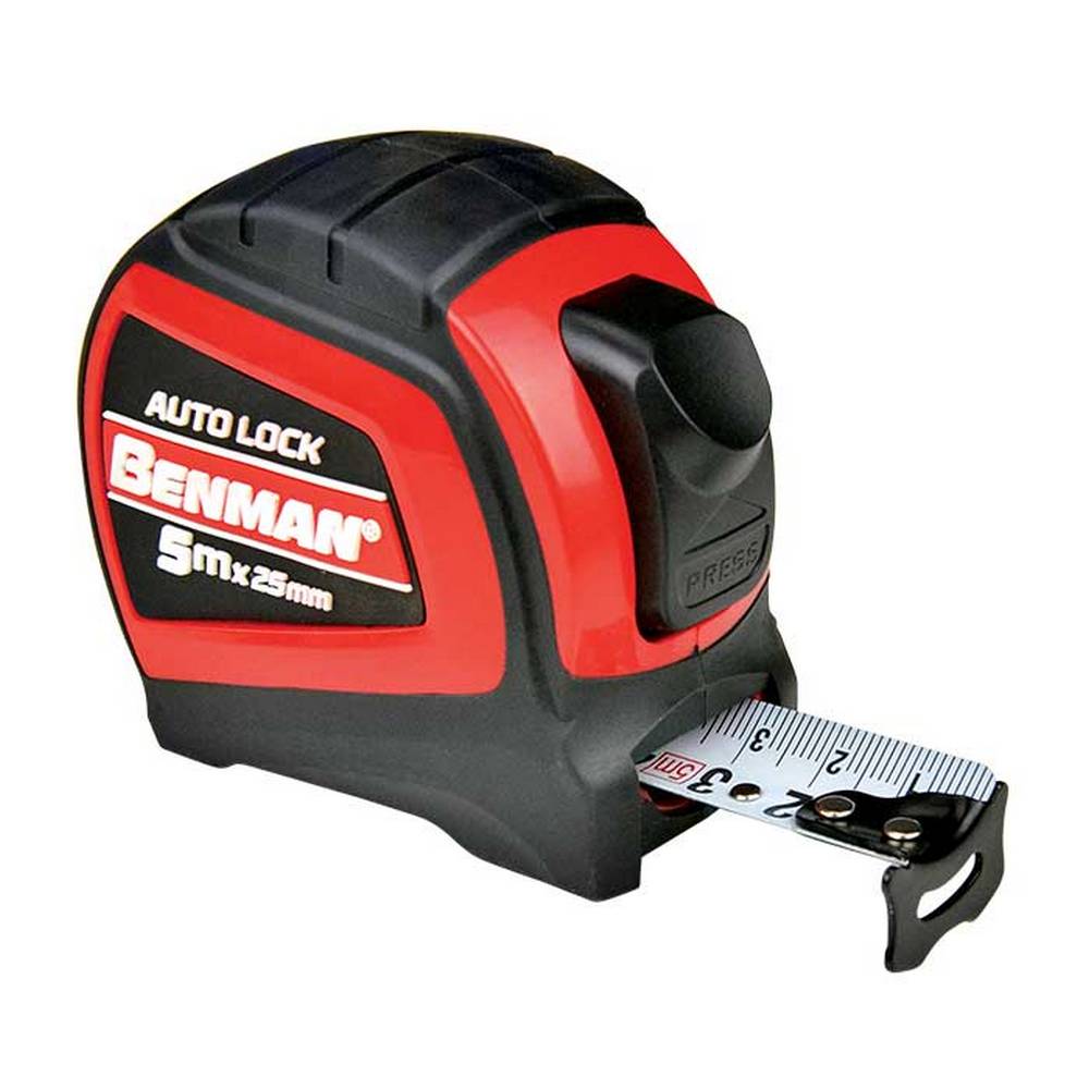 BENMAN MEASURING TAPE, AUTO LOCK, METRIC-IMPERIAL GRADED, 5M X 25MM