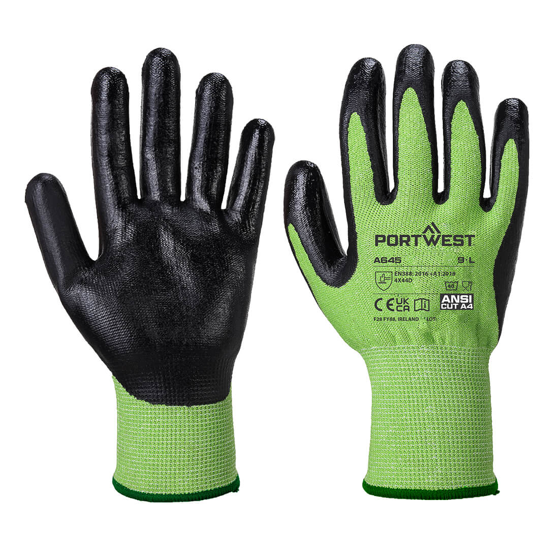 PORTWEST GREEN CUT - NITRILE FOAM - CUT LEVEL D GLOVE - GREEN