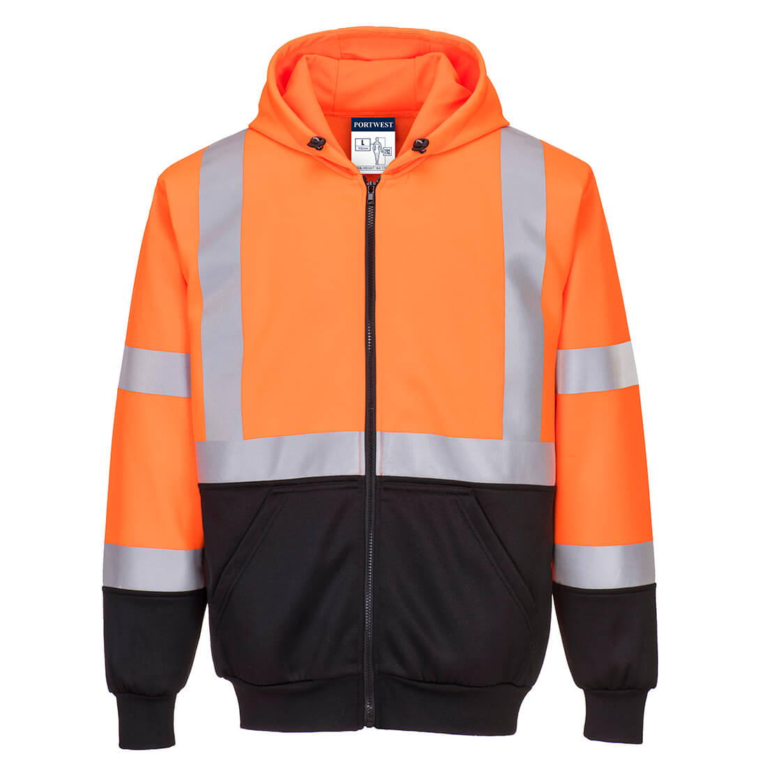 PORTWEST HI VIS TWO TONE ZIPPED HOODIE - ORANGE / BLACK