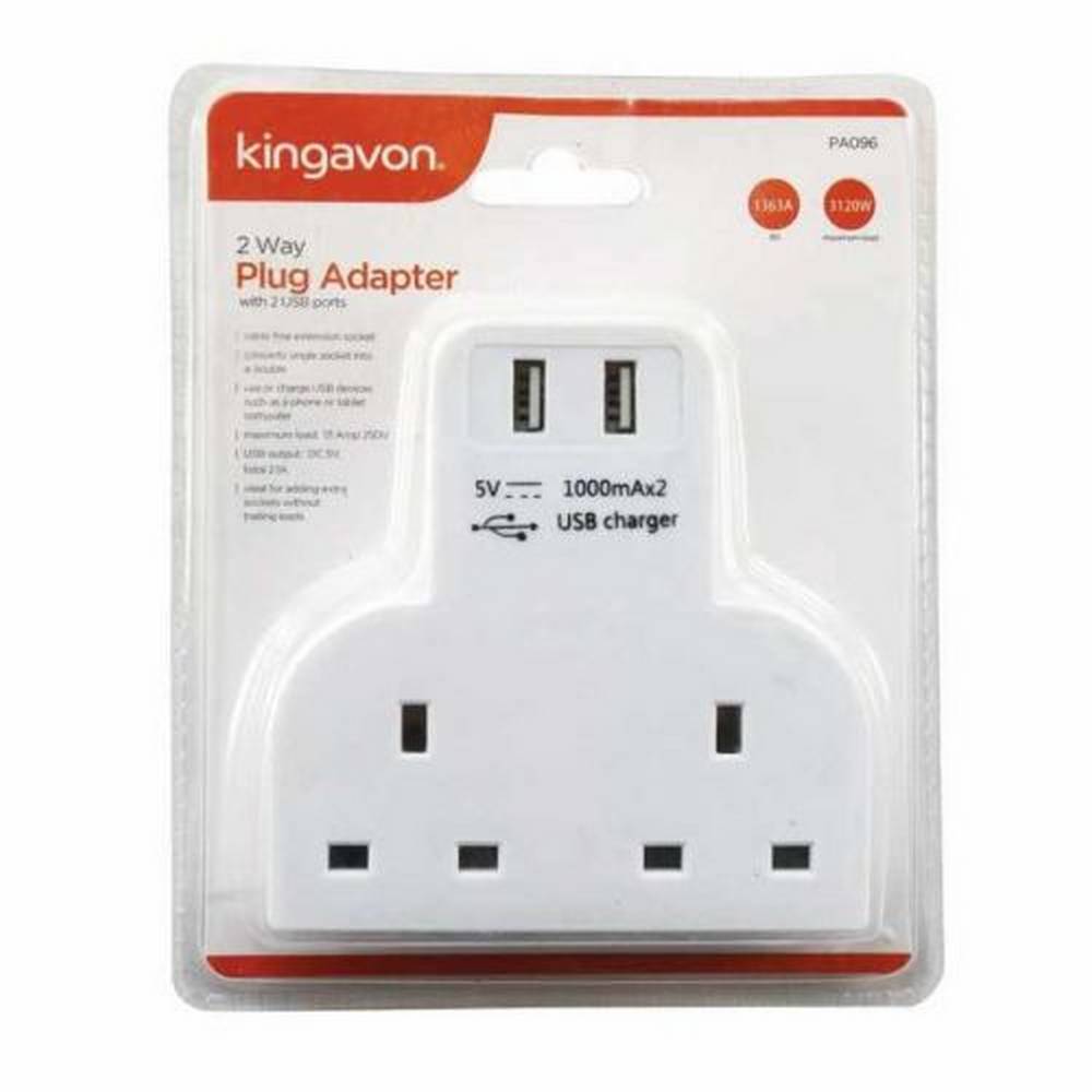 KINGAVON 2 WAY EUROPEAN TRAVEL ADAPTOR WITH USB