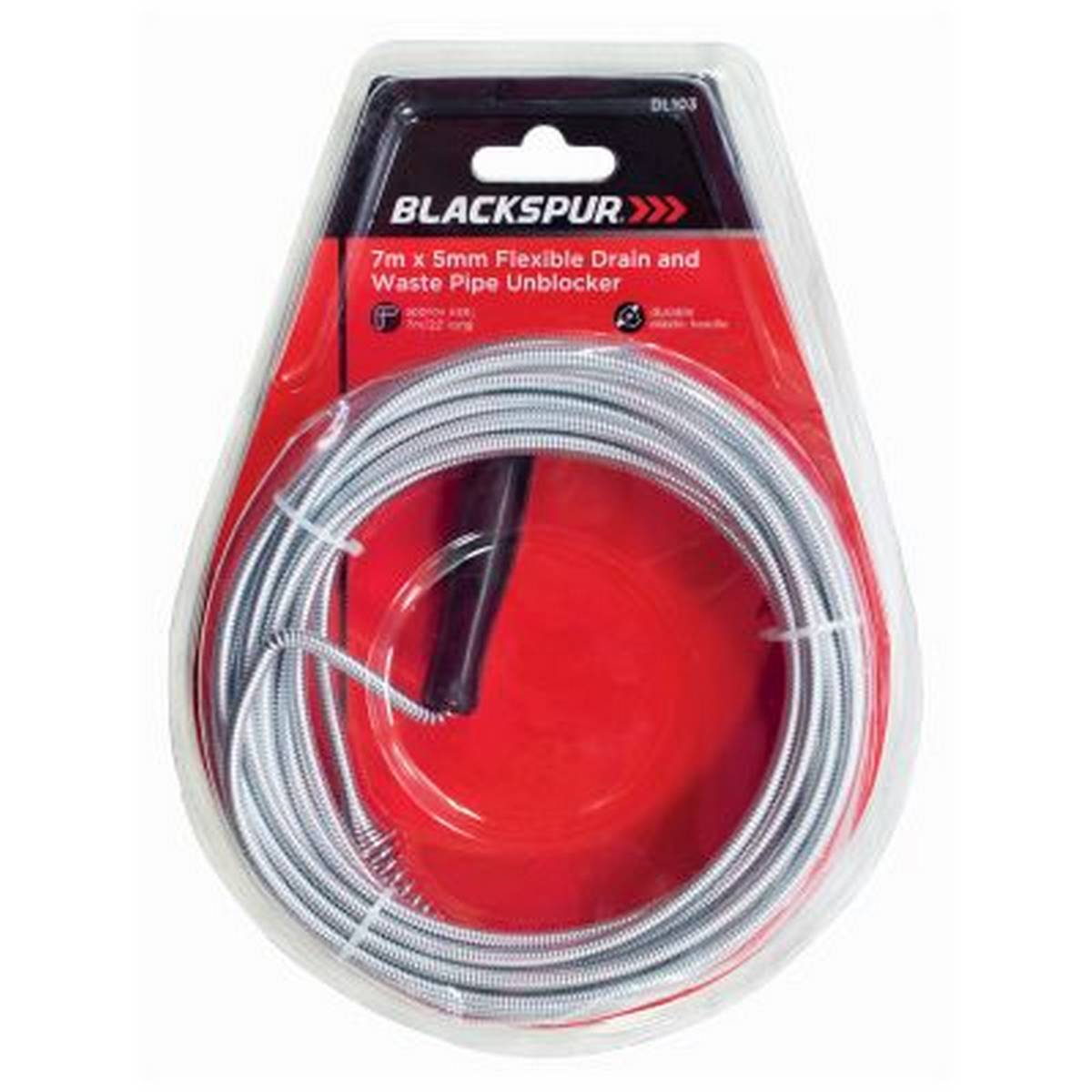 BLACKSPUR 7M X 5MM FLEXIBLE DRAIN AND WASTE PIPE UNBLOCKER BB-DL103