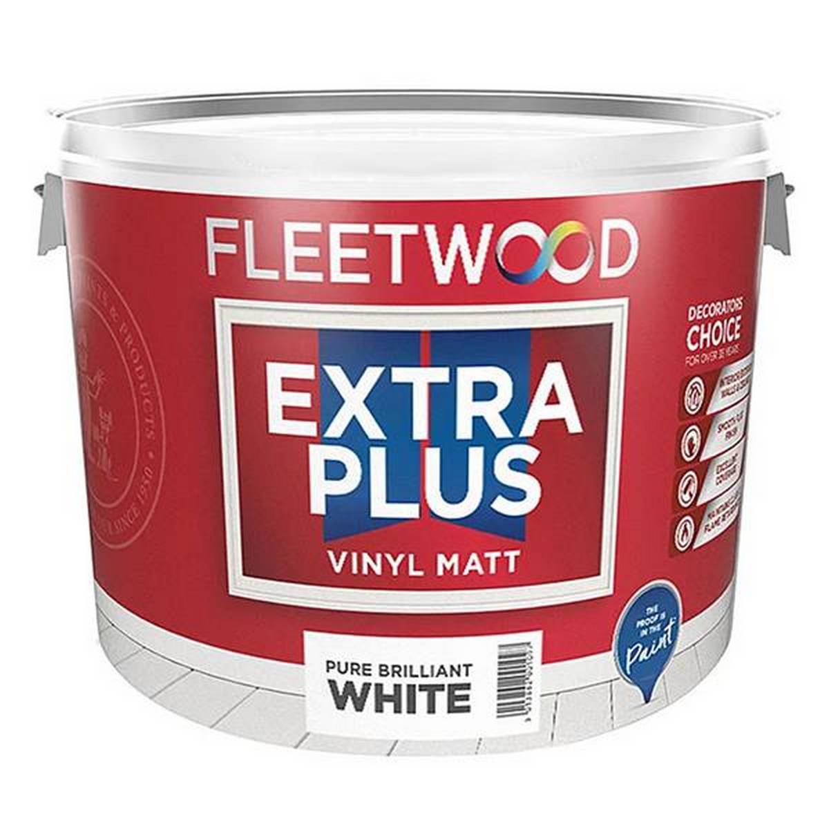 FLEETWOOD EXTRA PLUS VINYL MATT 10 LITRE - BRILLIANT WHITE