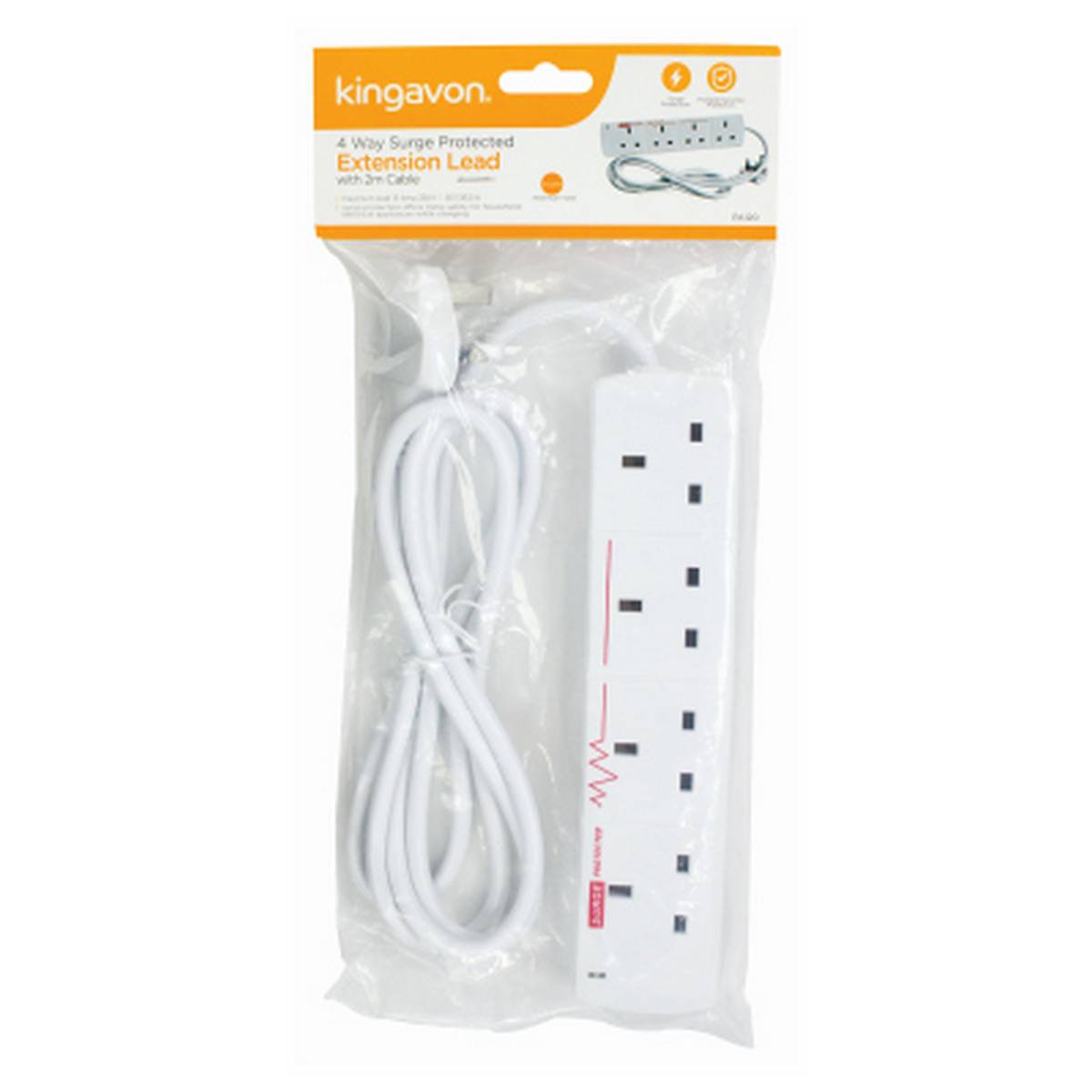 KINGAVON 4 WAY SURGE PROTECTED EXTENSION LEAD WITH 2M CABLE BB-PA120