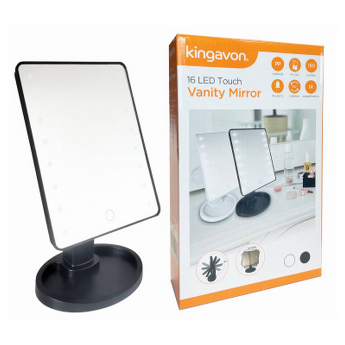 KINGAVON 16 LED TOUCH VANITY MIRROR - BLACK BB-VM200