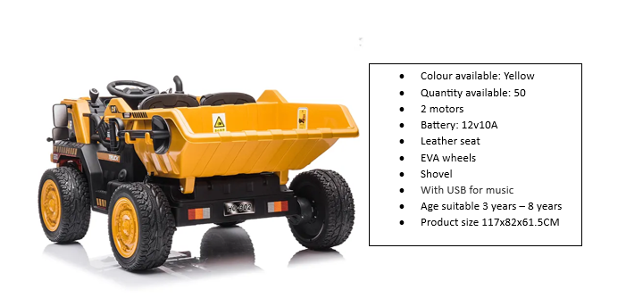 KIDS 12V YELLOW DUMPER TRUCK