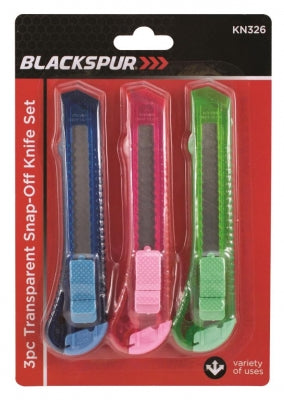 3PC TRANSPARENT SNAP-OFF KNIFE SET