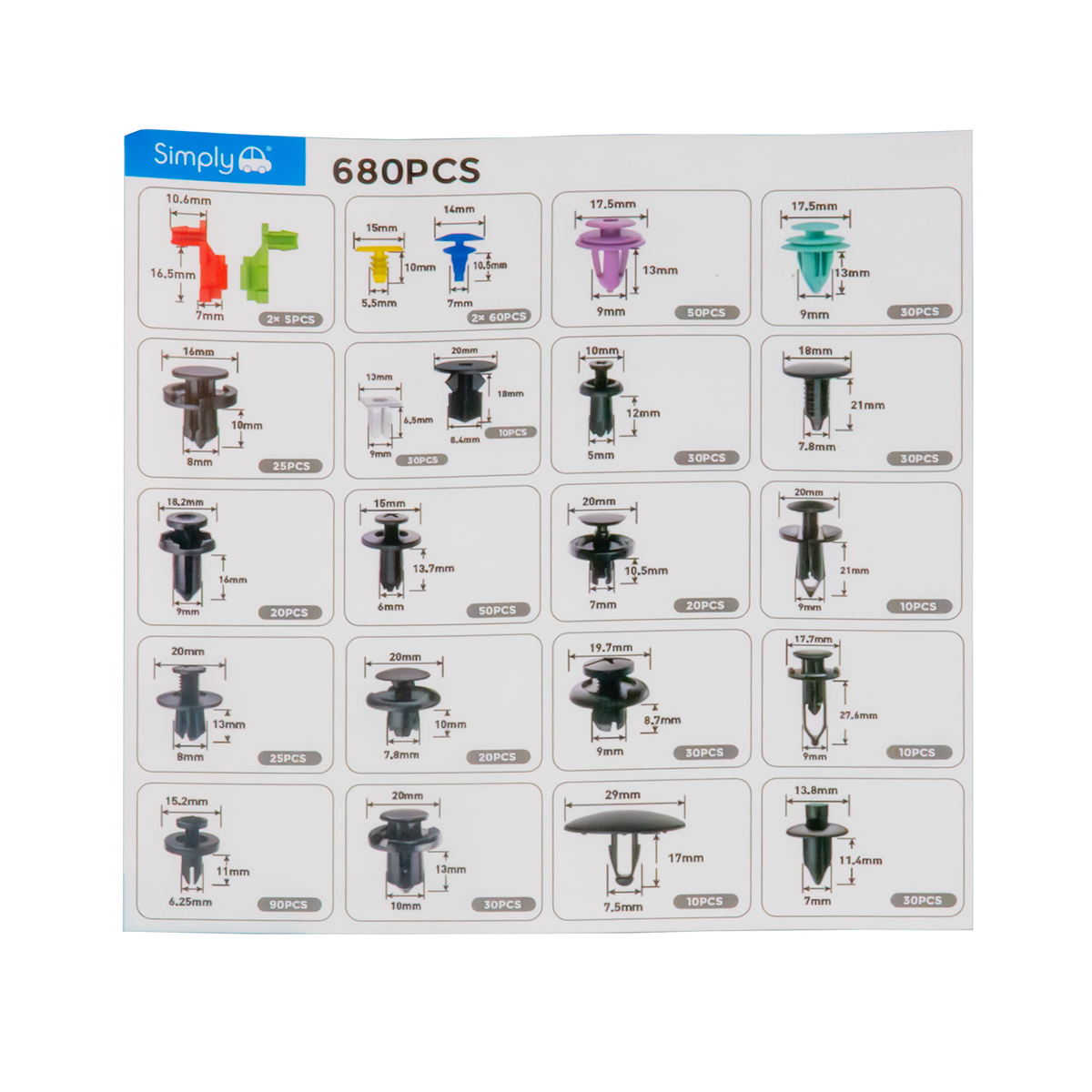 SIMPLY AUTO 725PCS CAR TRIM CLIP AND RETAINER ASSORTMENT